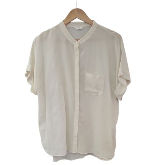 A Loves A 100% Silk Sheer Blouse Sz L Minimalist Cream Button Down Lightweight - Picture 1 of 16